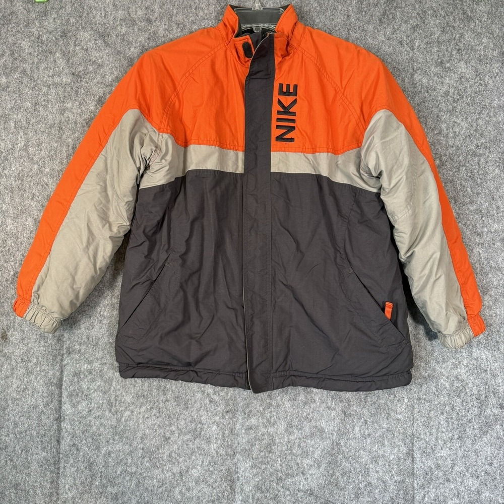 Vtg‎ Nike Jacket Youth Boys Large 14-16 Gray Reversible Swoosh 90s Y2K Fleece